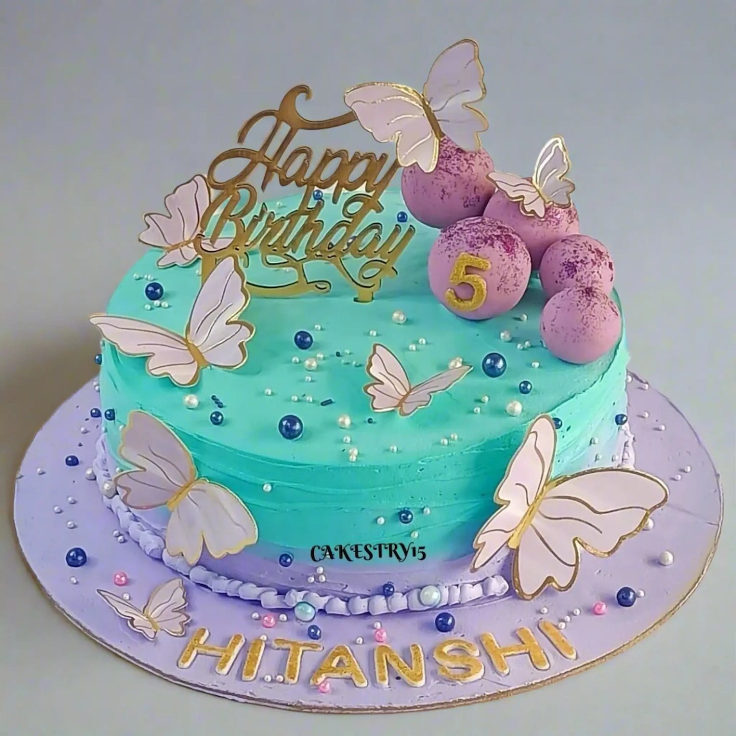 Happy 5th Birthday Lavender 1kg pineapple Cake by cakestry15 noida,full image