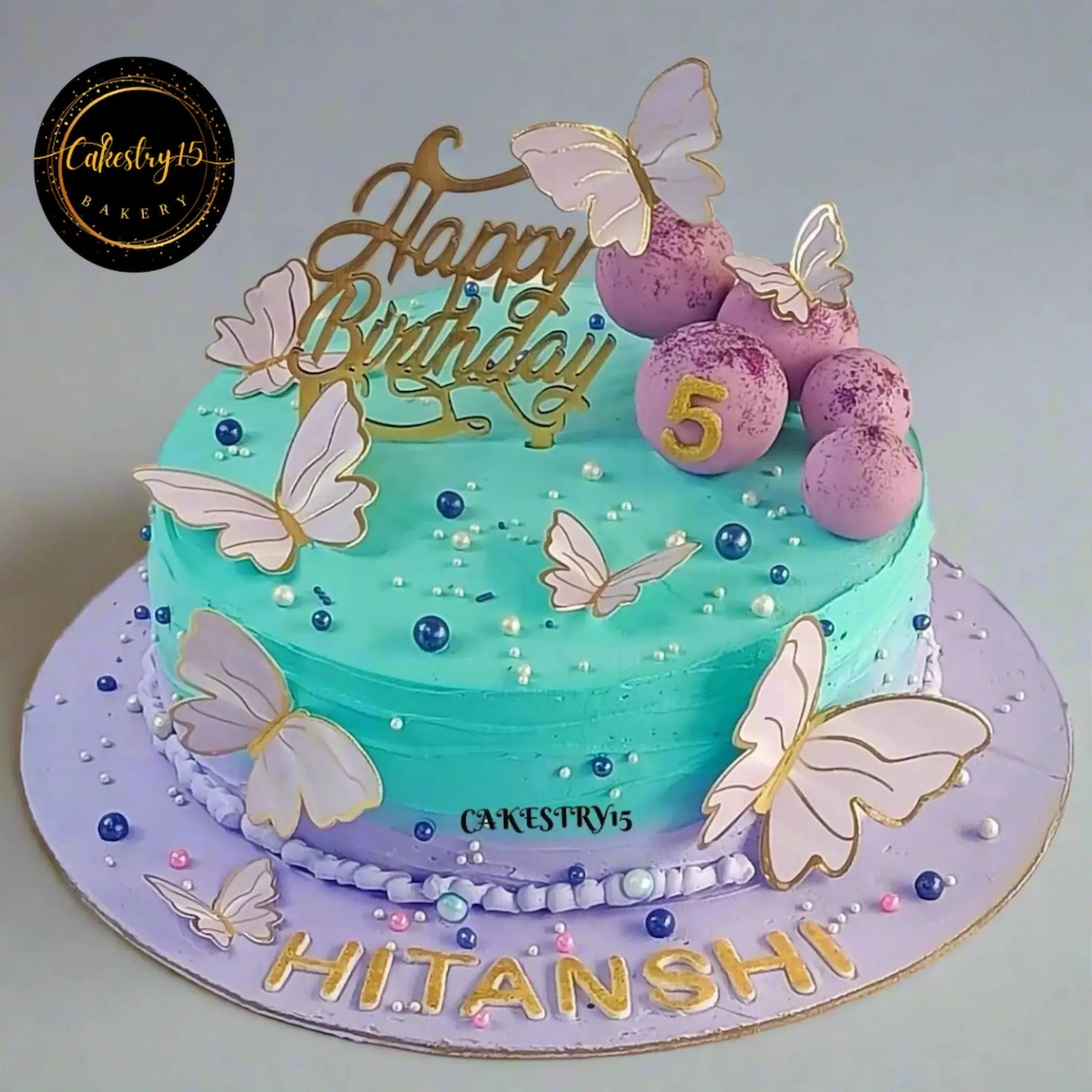 Happy 5th Birthday Lavender 1kg pineapple Cake by cakestry15 noida,full image