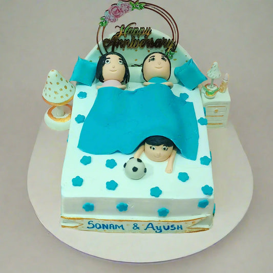 Happy Anniversary Family 1.5kg Chocolate Cake by cakestry15,noida,cake top angle image