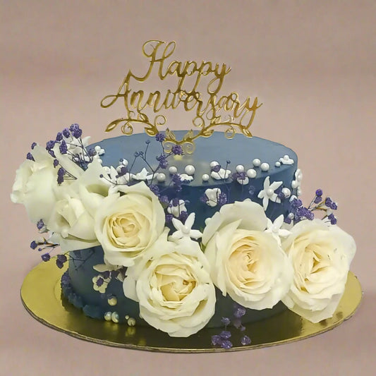 Happy Anniversary Floral 1kg Chocolate Cake by cakestry15,noida,cake full image
