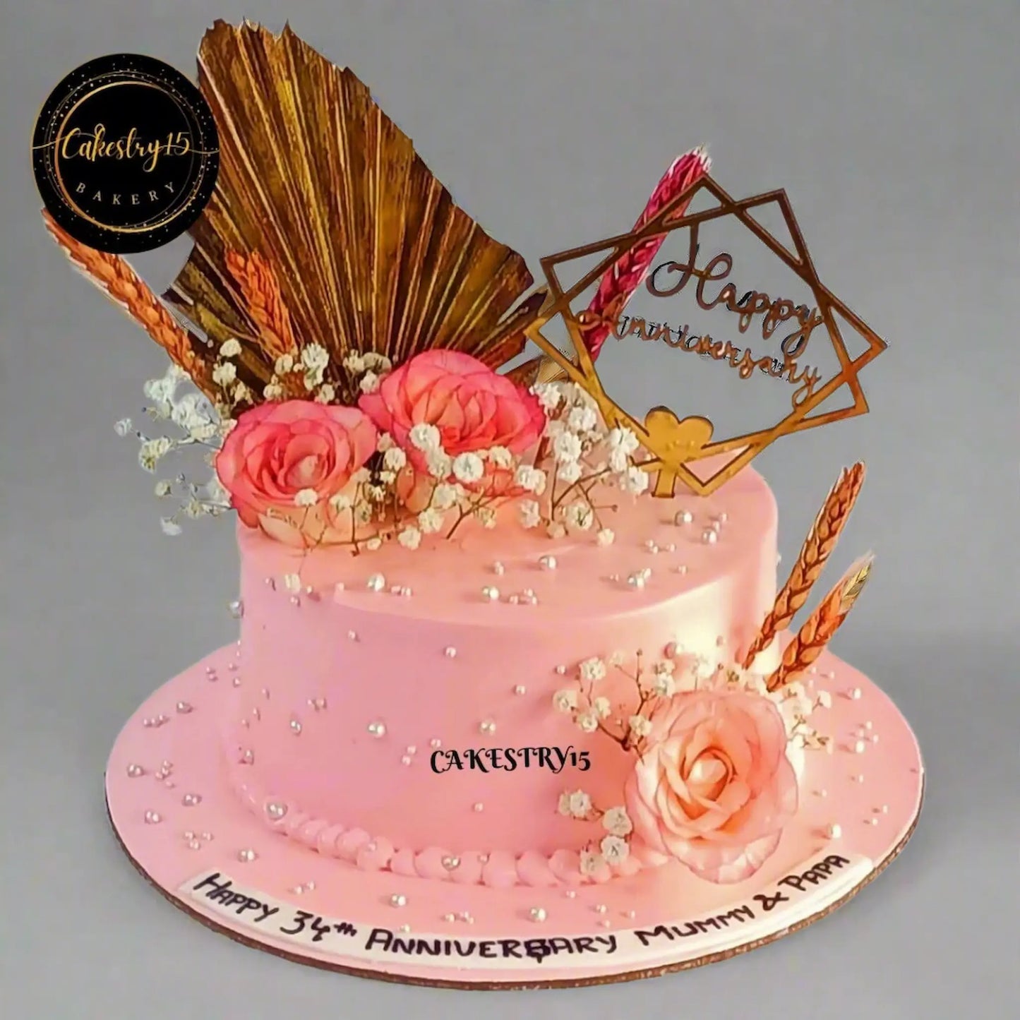 Happy Anniversary Pink Rose 1kg Vanilla Cake by cakestry15,noida,cake full image