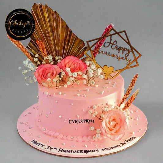 Happy Anniversary Pink Rose 1kg Vanilla Cake by cakestry15,noida,cake full image