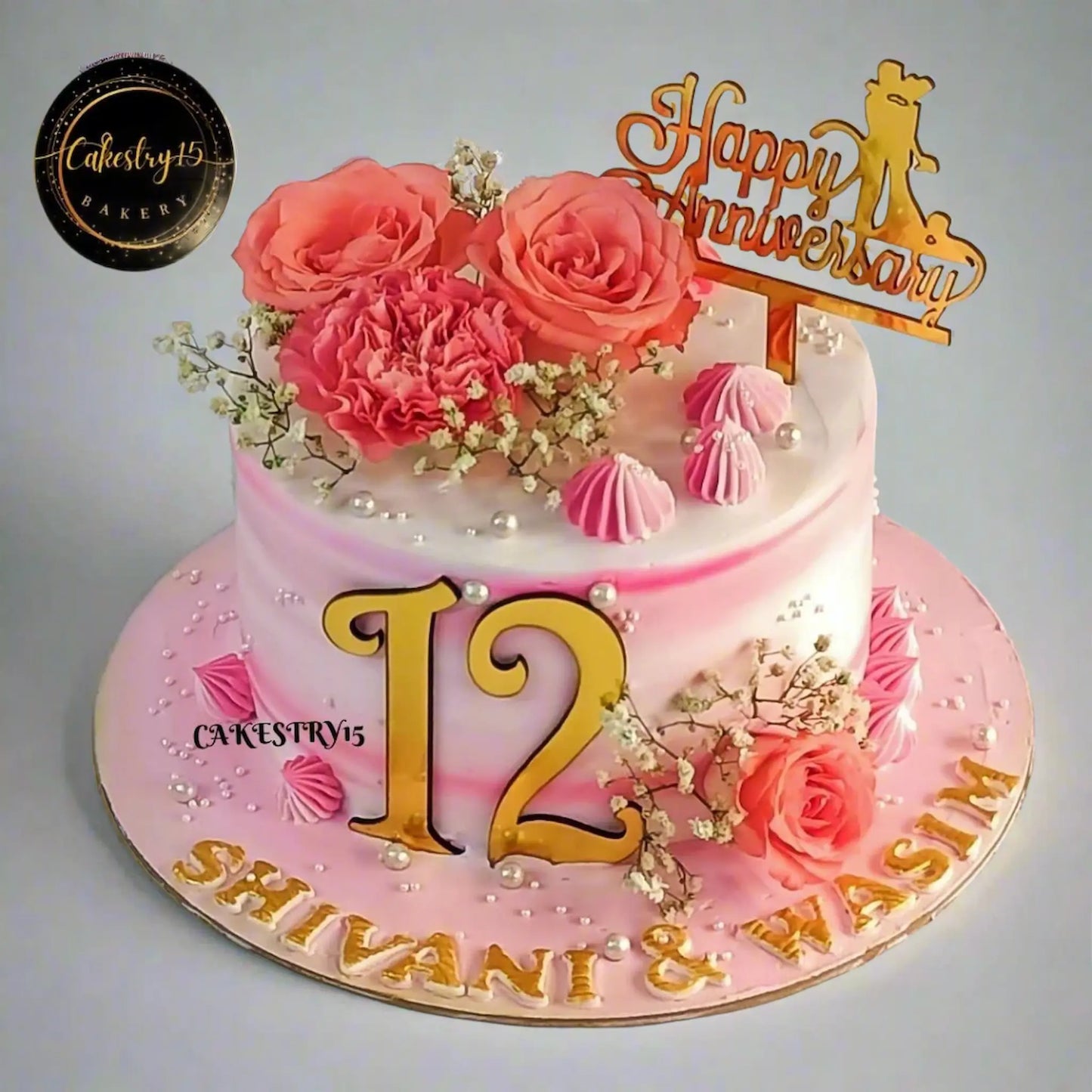 Happy Anniversary Rosette 1kg Butterscotch Cake by cakestry15,noida,cake full image
