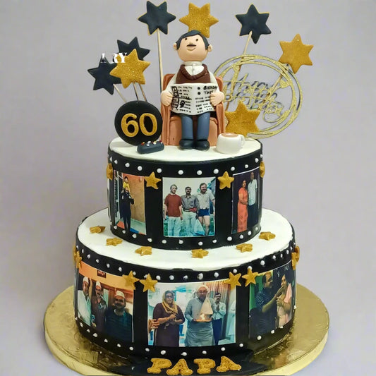 Happy Birthday 60th 3kg Blueberry Photo Cake by cakestry15,noida,cake full image