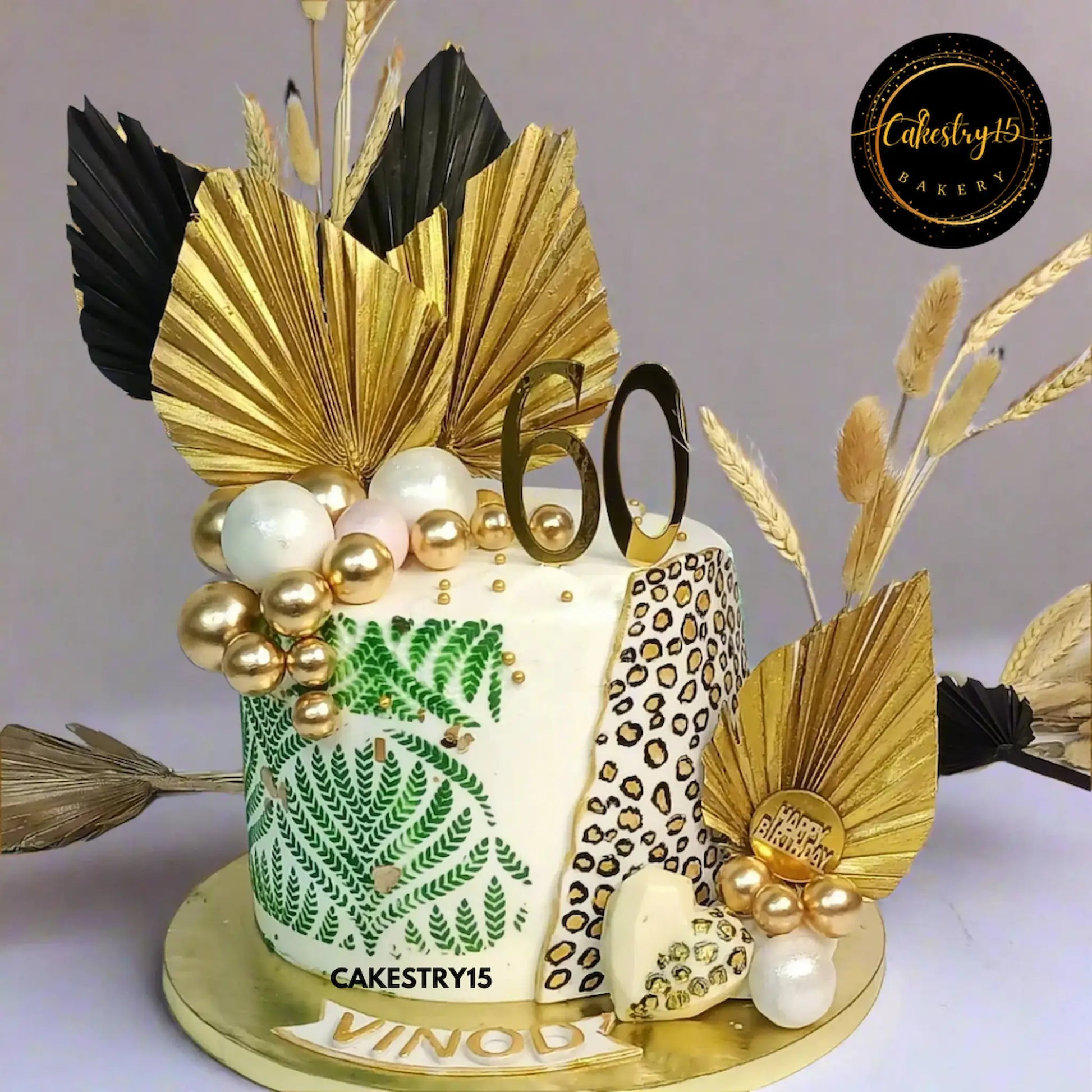 Happy Birthday 60th Floral Fern 2.5kg Cake,cakestry15,cake full image