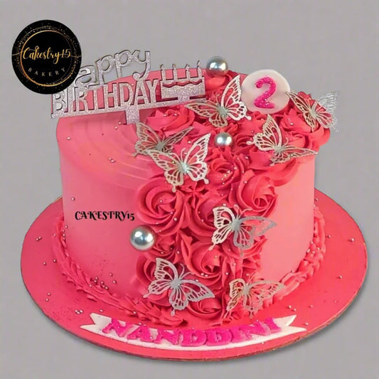 Happy Birthday Silver Butterfly 1kg Cake