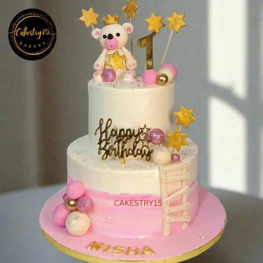 Happy Birthday Teddy Theme 3kg  butterscotch first birthday Cake by cakestry15 noida,cake full image