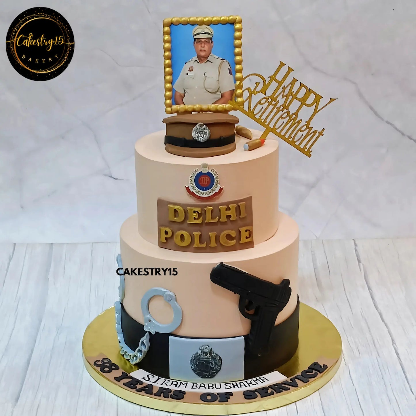 Honor and Service Retirement Cake,3kg butterscotch just retired cake for delhi police by cakestry1 noida,cake full image