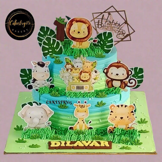 Jungle Birthday 3kg Pineapple 1st birthday Cake by cakestry15 noida,cake full image