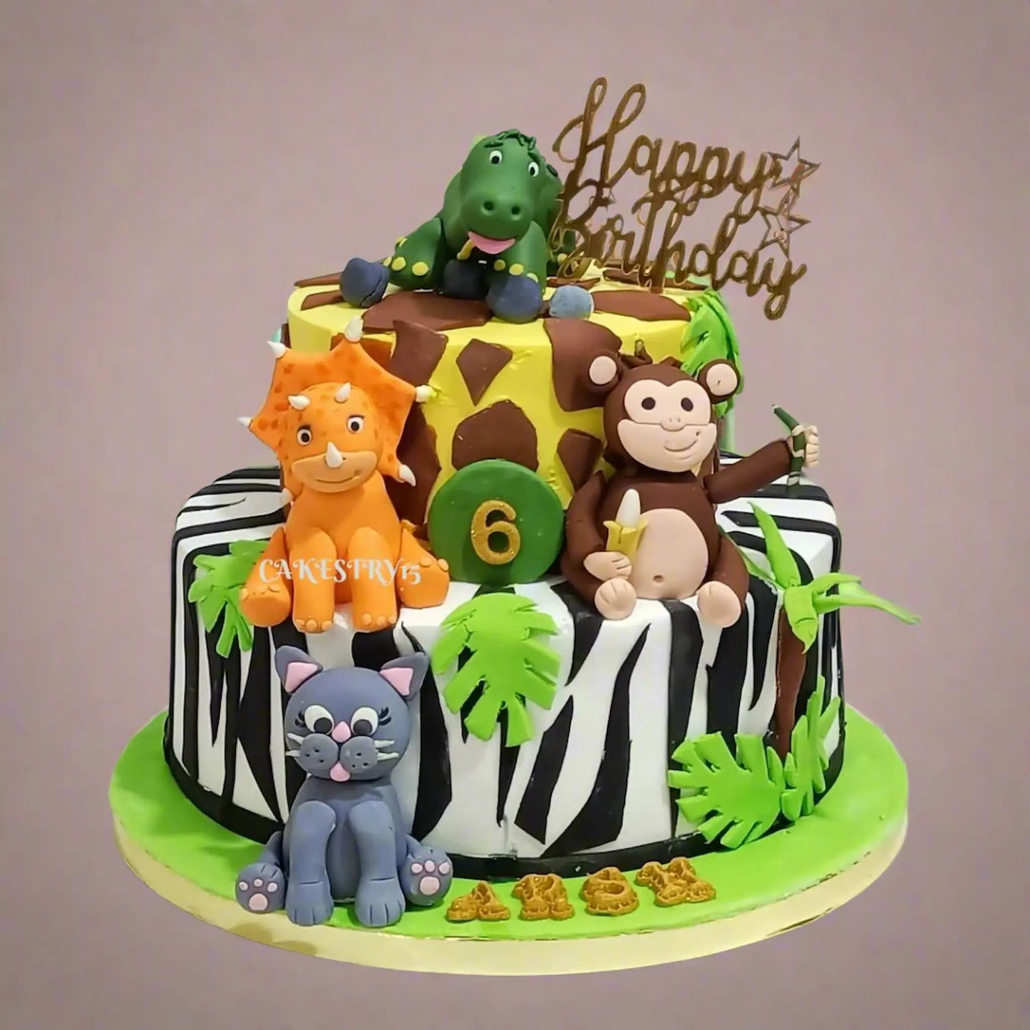 Jungle Dinosaur Theme 3kg chocolate birthday Cake by cakestry15,noida,cake full image