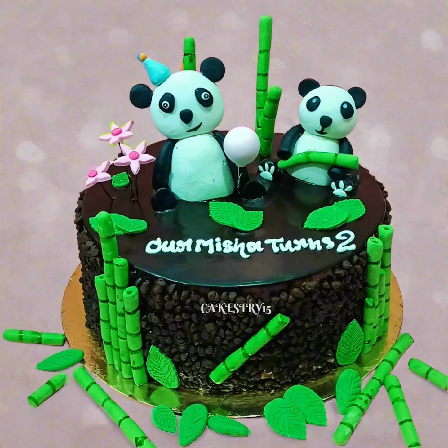 Jungle Panda Theme 2kg choco chip birthday Cake by cakestry15,noida,cake full image