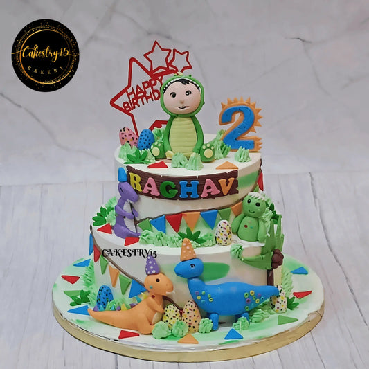Jurassic Joy 2kg pineapple Cake,second birthday,cake for boys,cakestry15,noida,cake full image 1