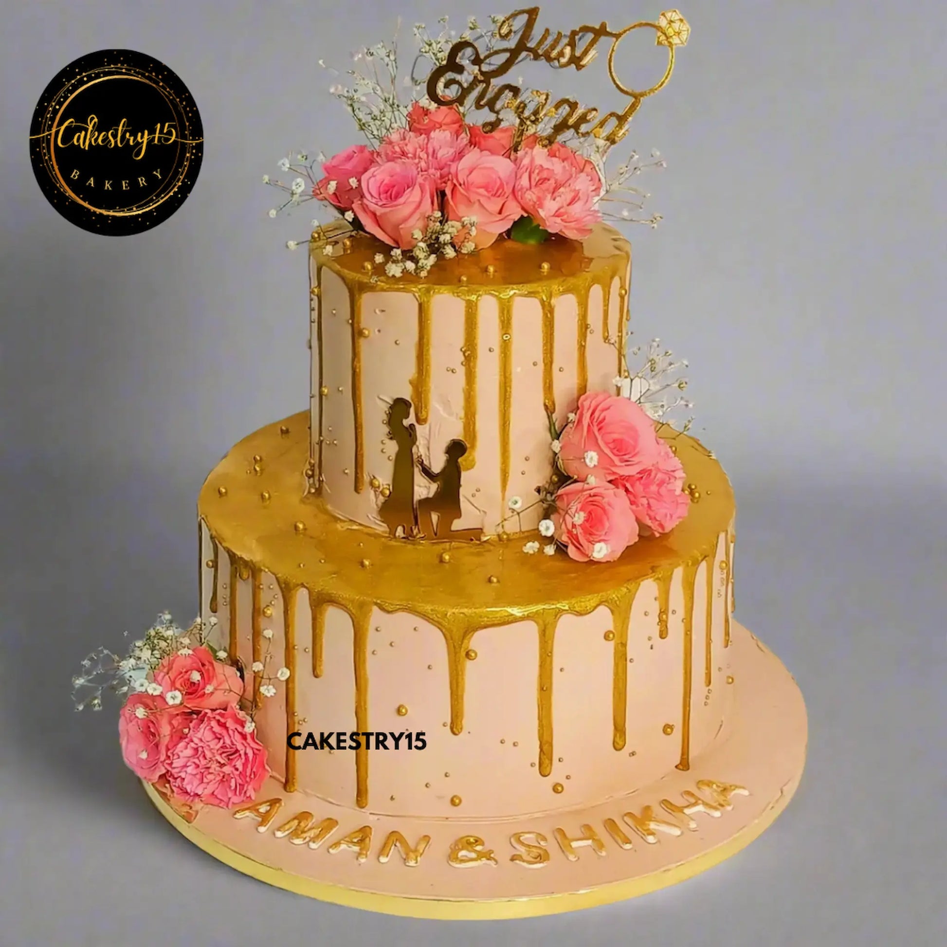 Just Engaged 2 Tier 3kg Butterscotch Cake by cakestry15,noida,cake full image