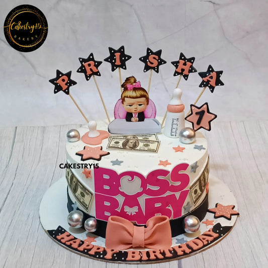Lady Boss Luxe Cake,2kg choco butterscotch first birthday lady boss cake by cakestry15 noida,cake for her,cake full image