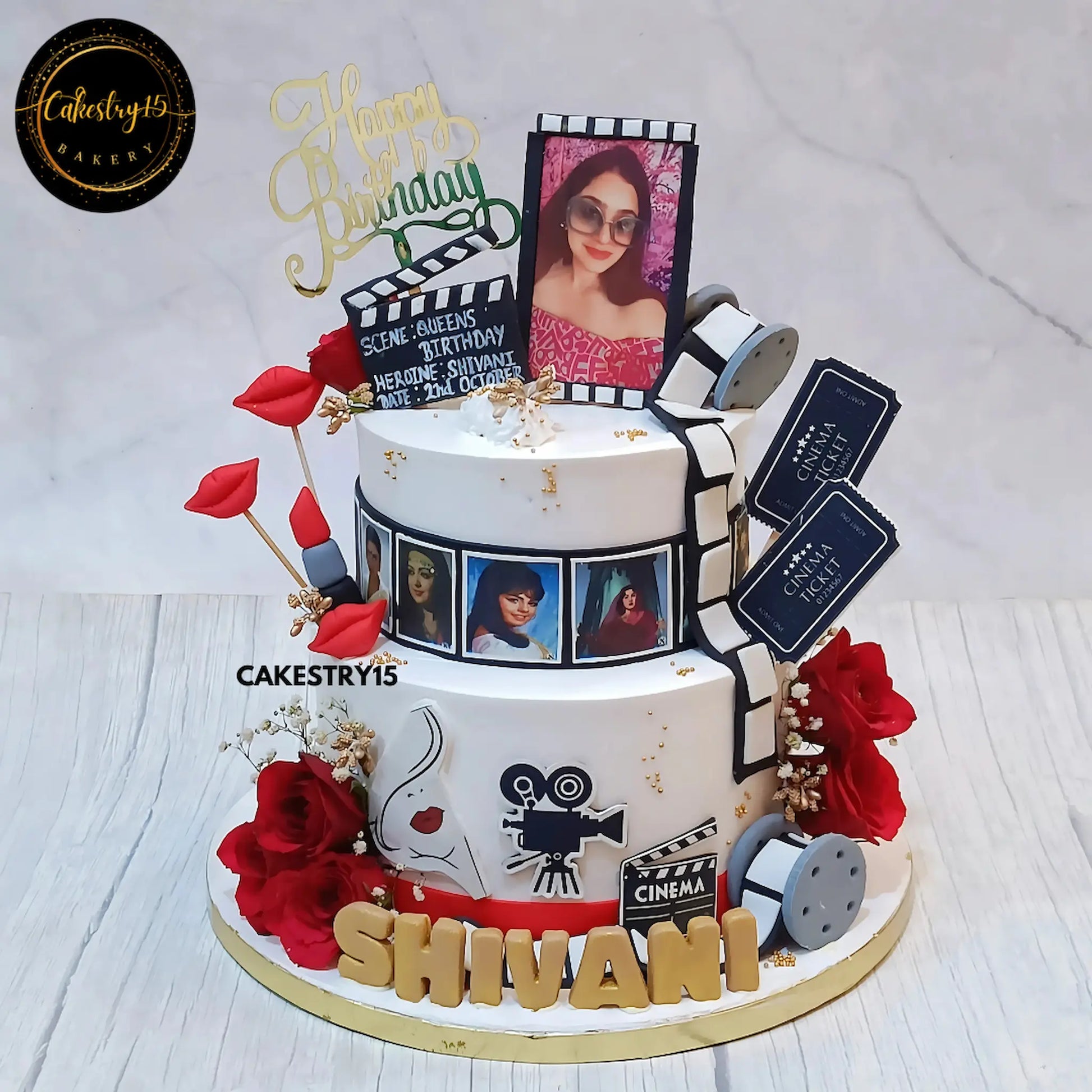 Lights, Camera, Birthday,3kg chocolate retro bollywood theme birthday cake for wife by cakestry15 noida,cake full image,cake for her