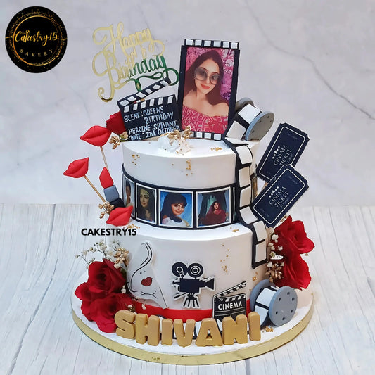 Lights, Camera, Birthday,3kg chocolate retro bollywood theme birthday cake for wife by cakestry15 noida,cake full image,cake for her