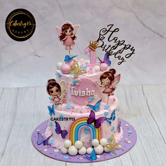 Magical Fairyland Cake,2kg pineapple flavour,first birthday cake for a girl by cakestry15 noida,cake full image