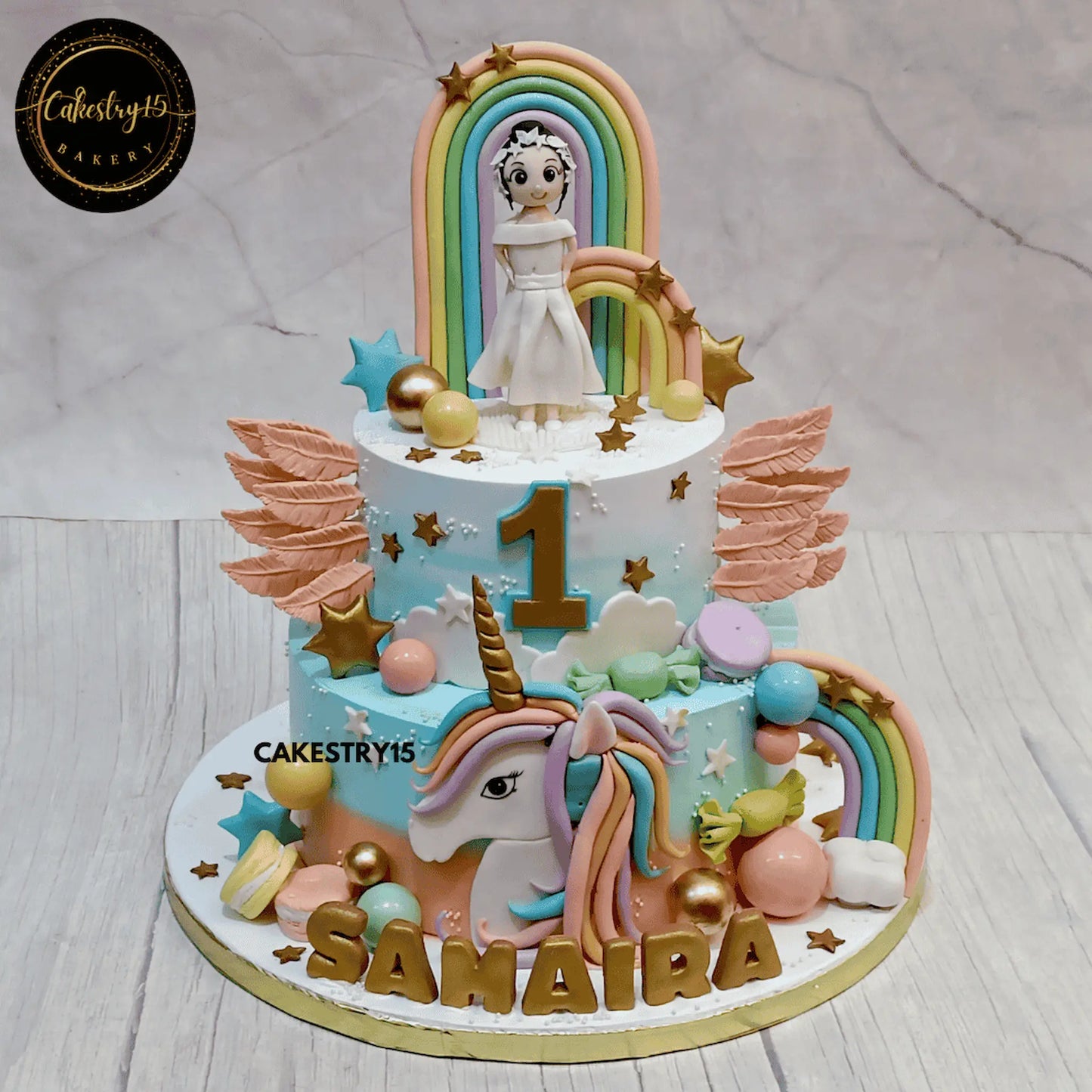 Magical Unicorn Dream,4kg choco chips flavour,first birthday cake for a girl by cakestry15 noida,cake full image