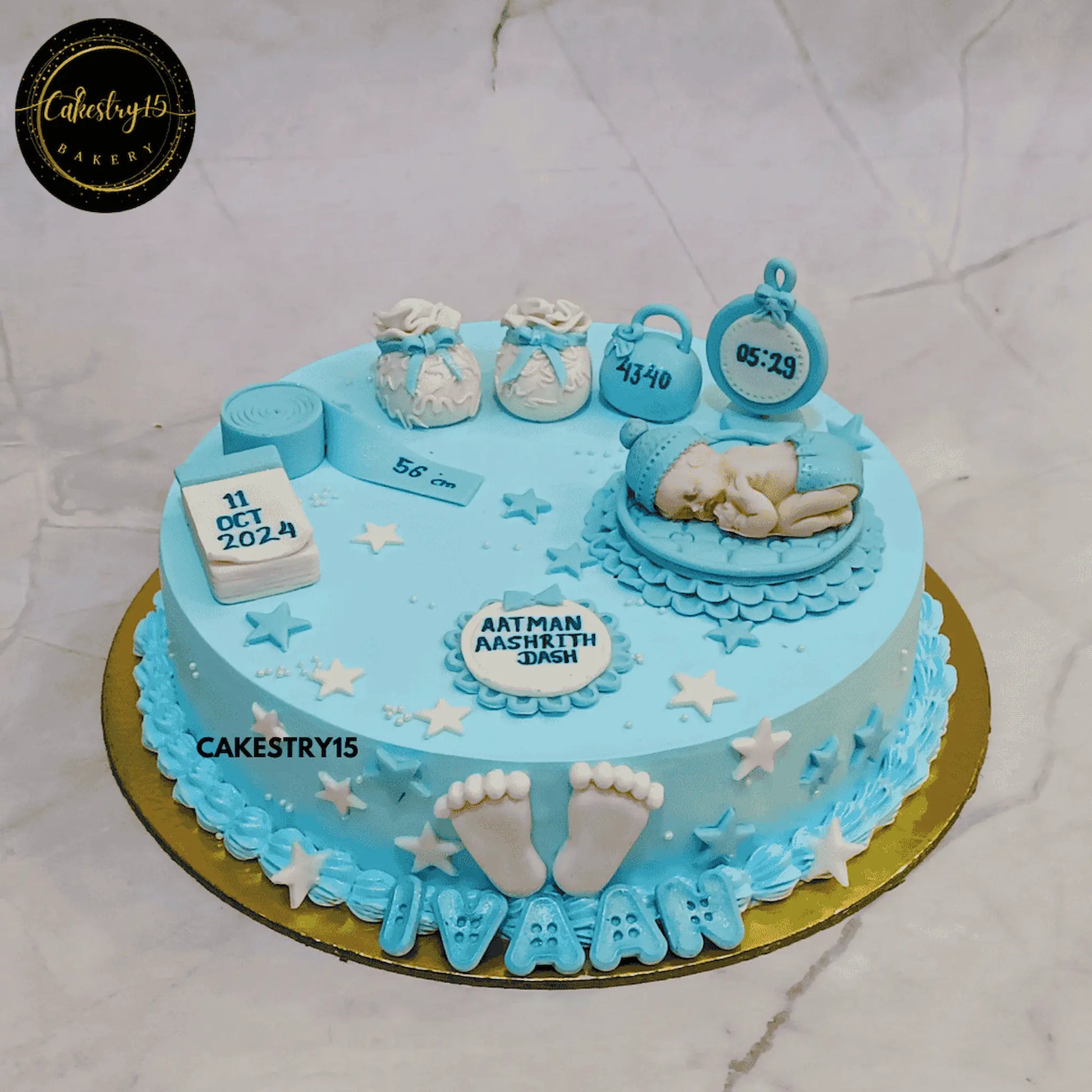 Newborn Bliss Cake,1kg chocolate baby announcement cake for a boy by cakestry15 noida,cake full image