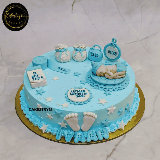 Newborn Bliss Cake,1kg chocolate baby announcement cake for a boy by cakestry15 noida,cake full image