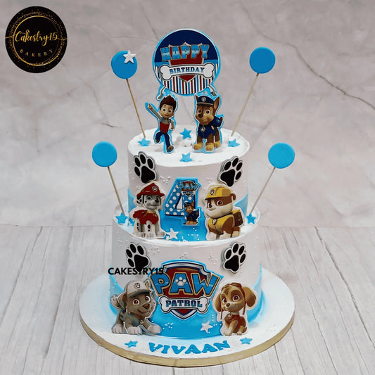 Paw Patrol Birthday Adventure,3kg 2tiered blueberry flavour 4th birthday cake for a bo by cakestry15 noida,cake full image,paw patrol cake designs