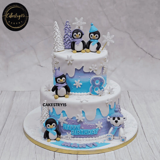Penguin Wonderland Cake,4kg 2tier chocolate flavour th birthday cake for a girl by cakestry15 noida,cake full image