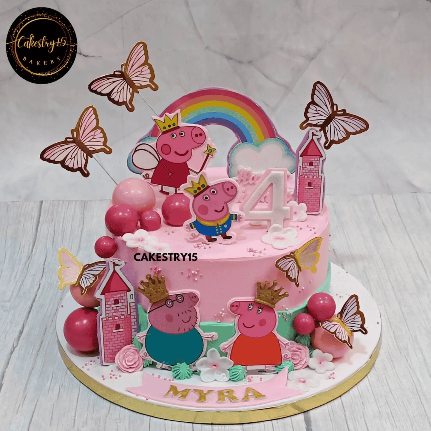 Peppa Pig Party Delight,2kg chocolate 4th birthday cake for a girl by cakestry15 noida,cake full image