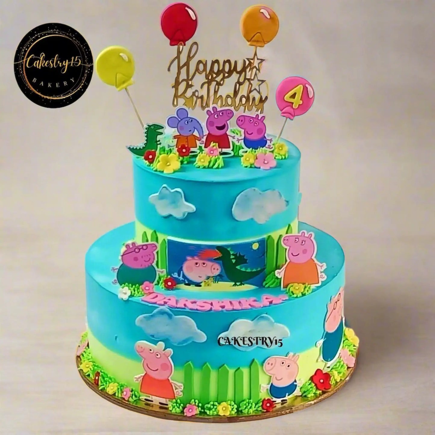 Peppa Pig Theme 3kg pineapple birthday Cake by cakestry15 noida,cake full image