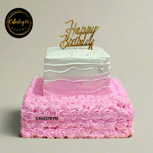 Pink Rosette 2 Tier 3kg blueberry birthday Cake by cakestry15,noida,cake full image