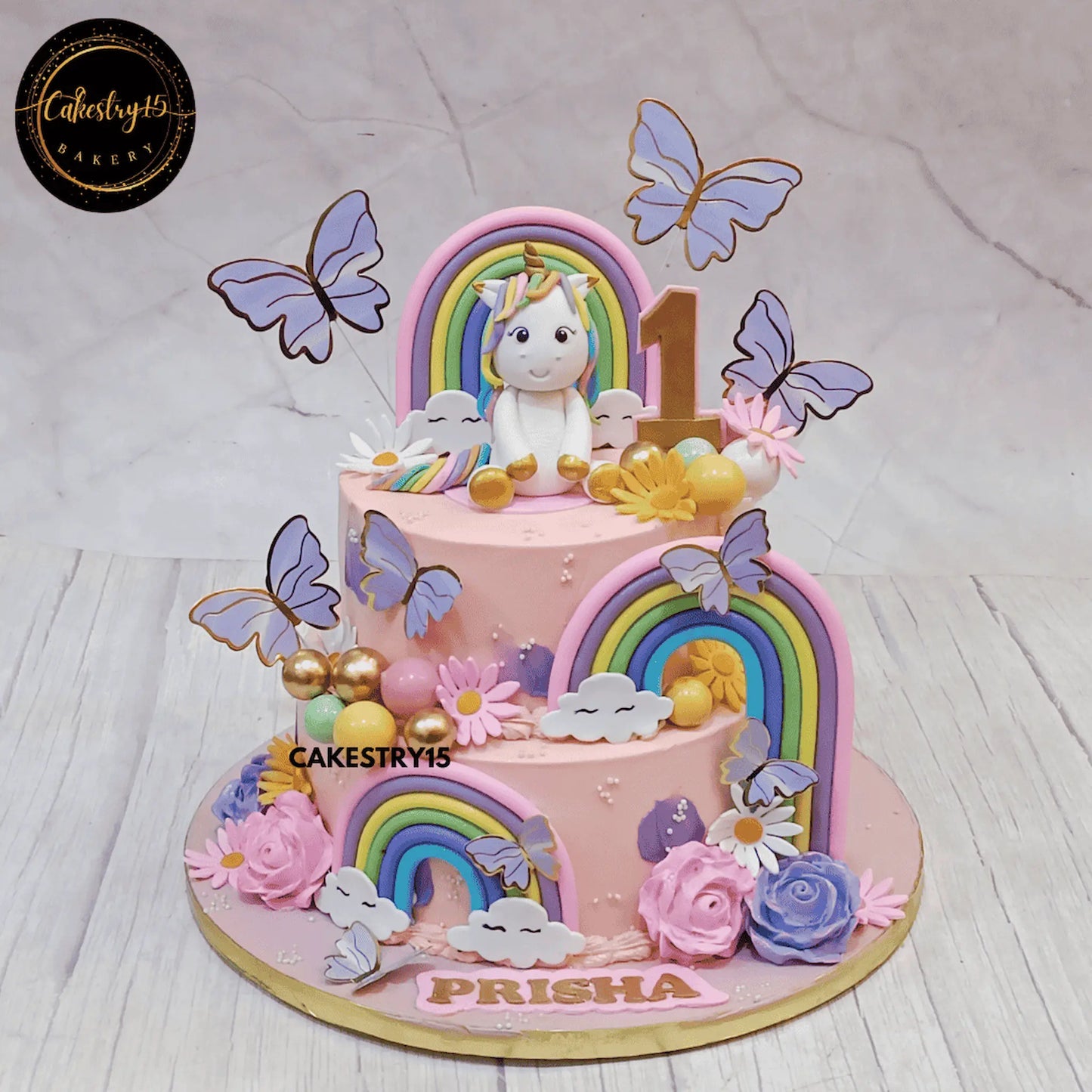 Pink Unicorn Rainbow Cake,2kg pineapple 2tier first birthday cake for a girl by cakestry15 noida,cake full image