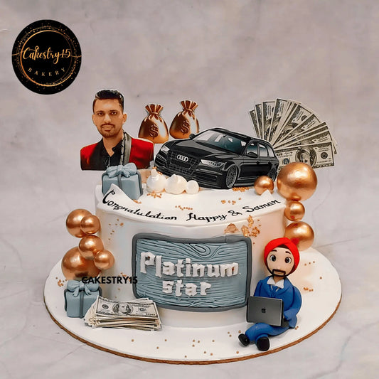 Platinum Star Achievement Cake,2kg chocolate flavour corporate success celebration cake by cakestry15 noida,cake full image,promotion,employee,success
