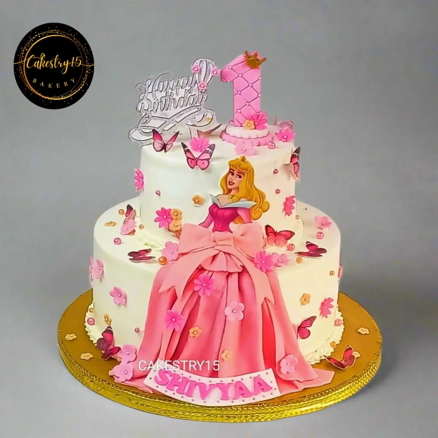 Princess Aurora 3kg white forest first birthday cake,cakestry15 noida,cake full image