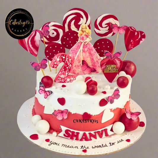 Princess Candyland Maroon 2kg chocolate Cake by cakestry15,noida,cake full image