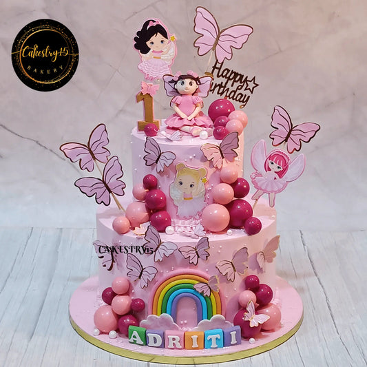 Princess theme 4kg size 2tier pineapple flavor 1st birthday cake,full image