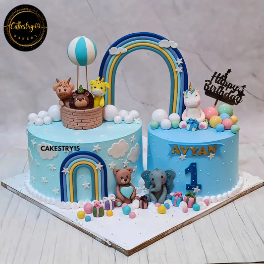 Safari & Unicorn Wonderland Cake,6kg blueberry first birthday cake for a boy by cakestry15 noida,cake full image
