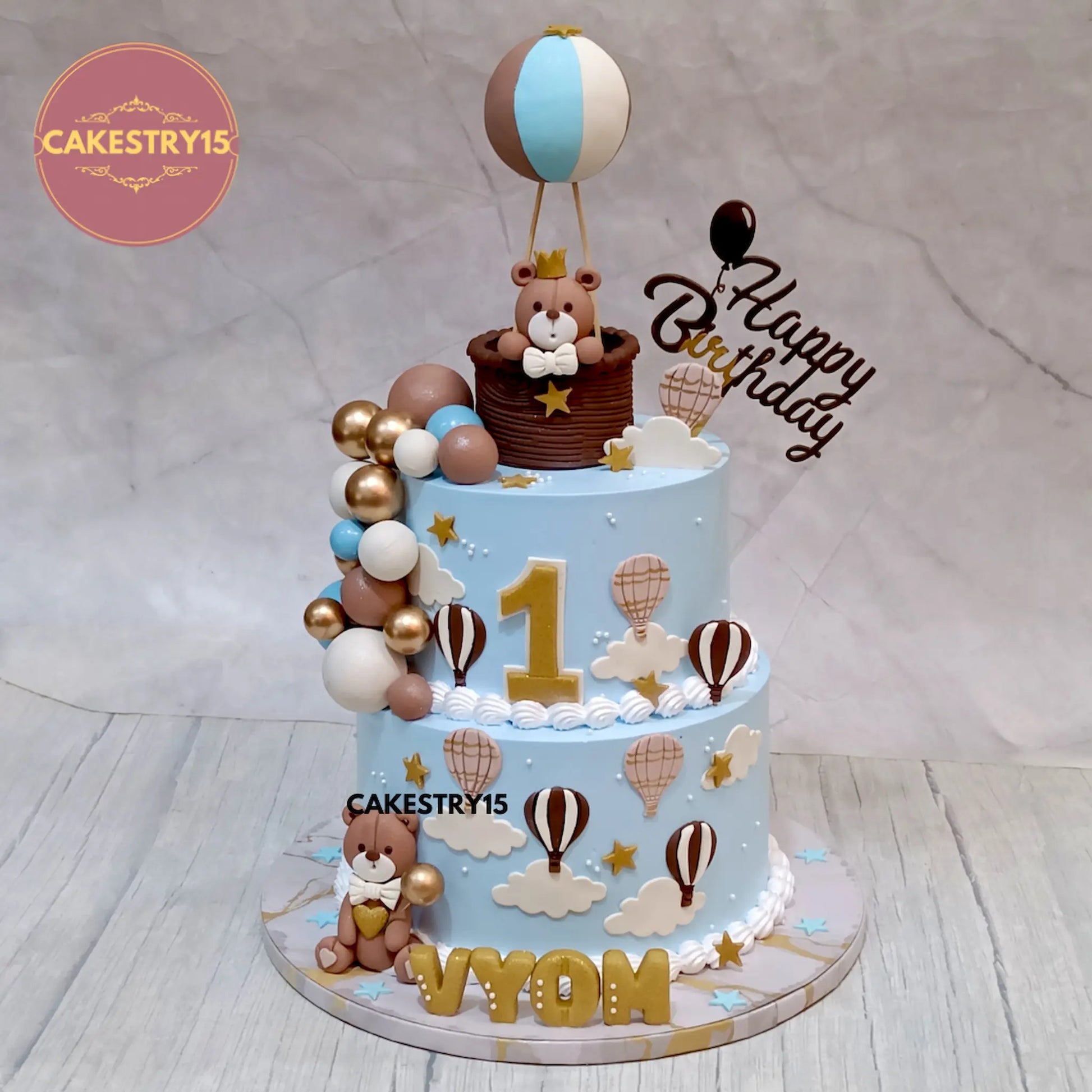 3kg teddy theme first birthday cake for vyom by cakestry15