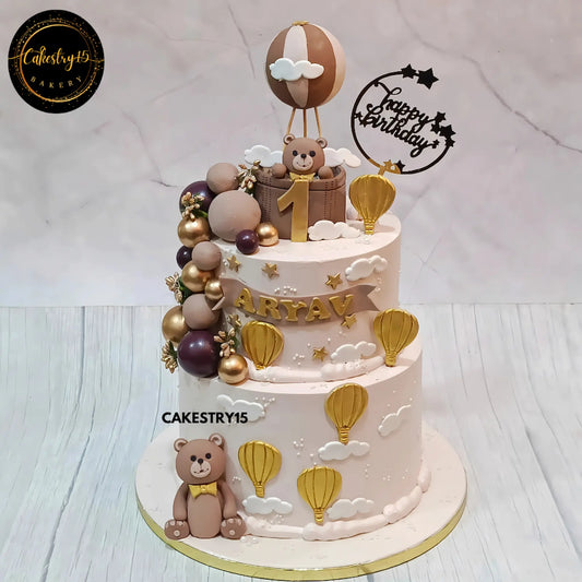 Sky-High Teddy Celebration,3kg black forest teddy theme first birthday cake by cakestry15 noida,cake full image