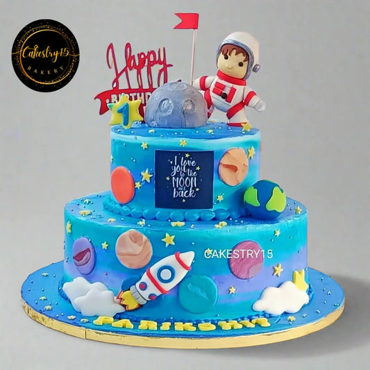 Space Theme 5kg blueberry first birthday cake by cakestry15,noida,cake full image