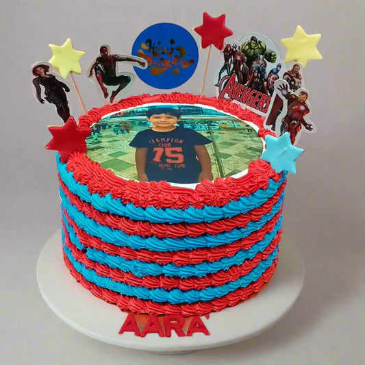 Spiderman Theme Photo 2kg strawberry birthday Cake by cakestry15 noida,cake full image