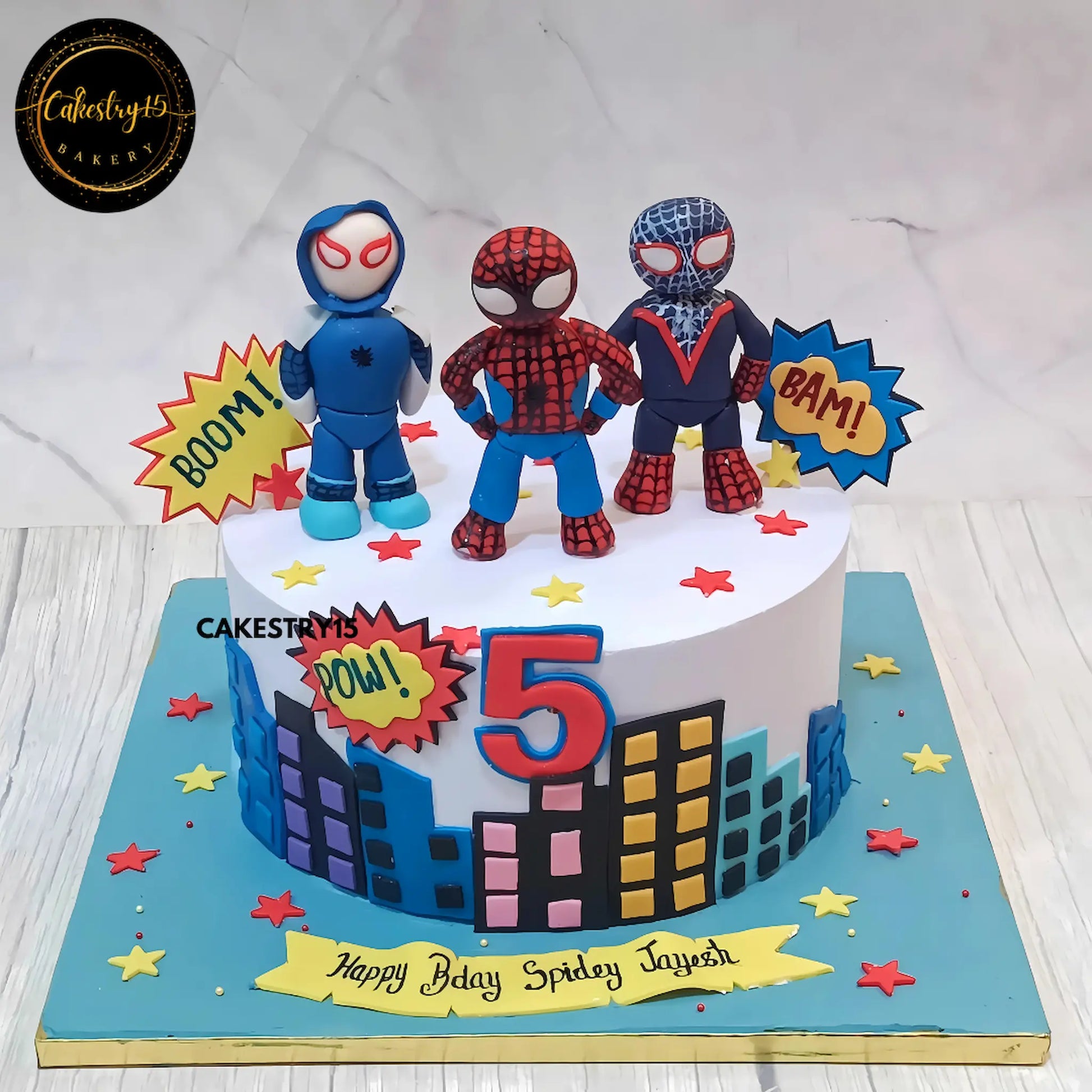 Spidey Skyline Cake,2kg chocolate 5th birthday spiderman theme cake by cakestry15 noida,cake full image