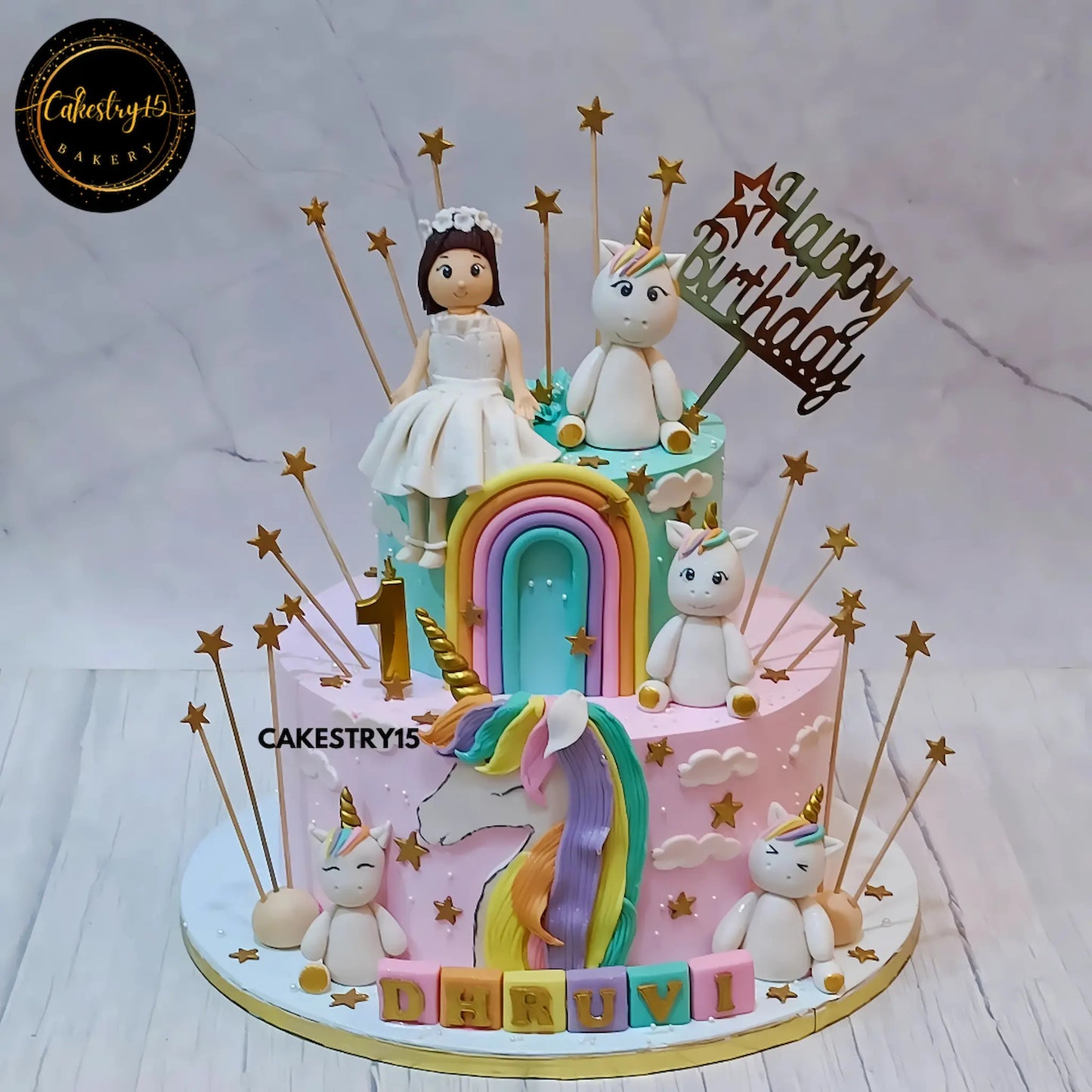 Starry Unicorn Wonderland,4kg butterscotch first birthday cake by cakestry15 noida,cake for her,cake full image