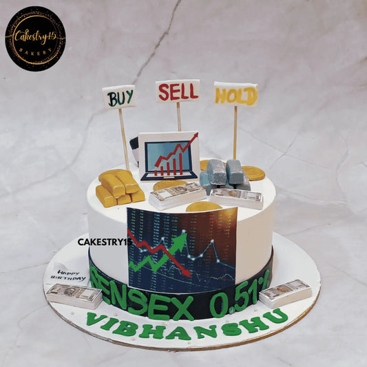 Stock Market Success Cake,one kg chocolate flavour birthday cake by cakestry15 noida,cake full image,bull