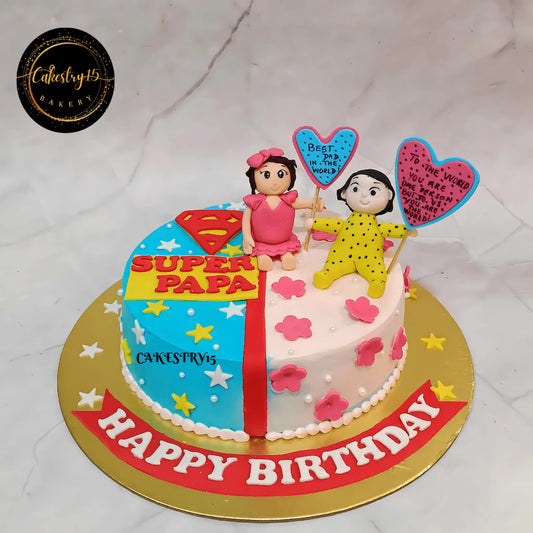 Super Papa & Sweetheart Delight pineapple 1kg cake,cake for dad,cake for her,cakestry15,noida,cake full image