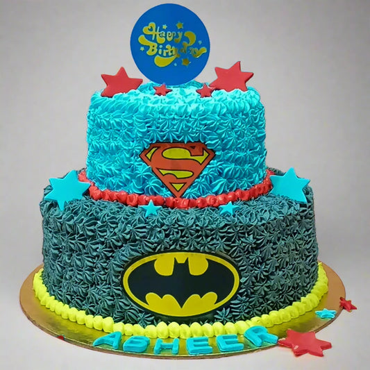Superhero Theme 2 Tier 3kg chocolate birthday Cake by cakestry15 noida,cake full image