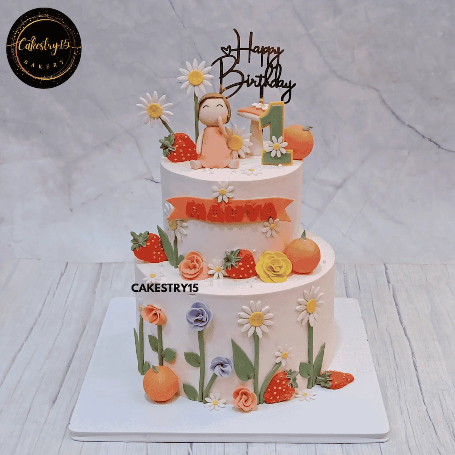 Sweet Autumn Delight Cake,4kg tiramisu 2tier first birthday cake for a girl by cakestry15 noida,cake full image