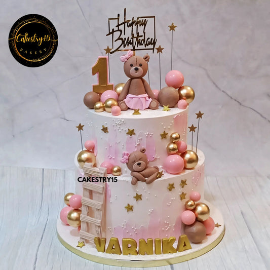 Sweet Cuddles First Birthday Cake,5kg 2tier white forest,cakestry15 noida,cake full image,cake for girls