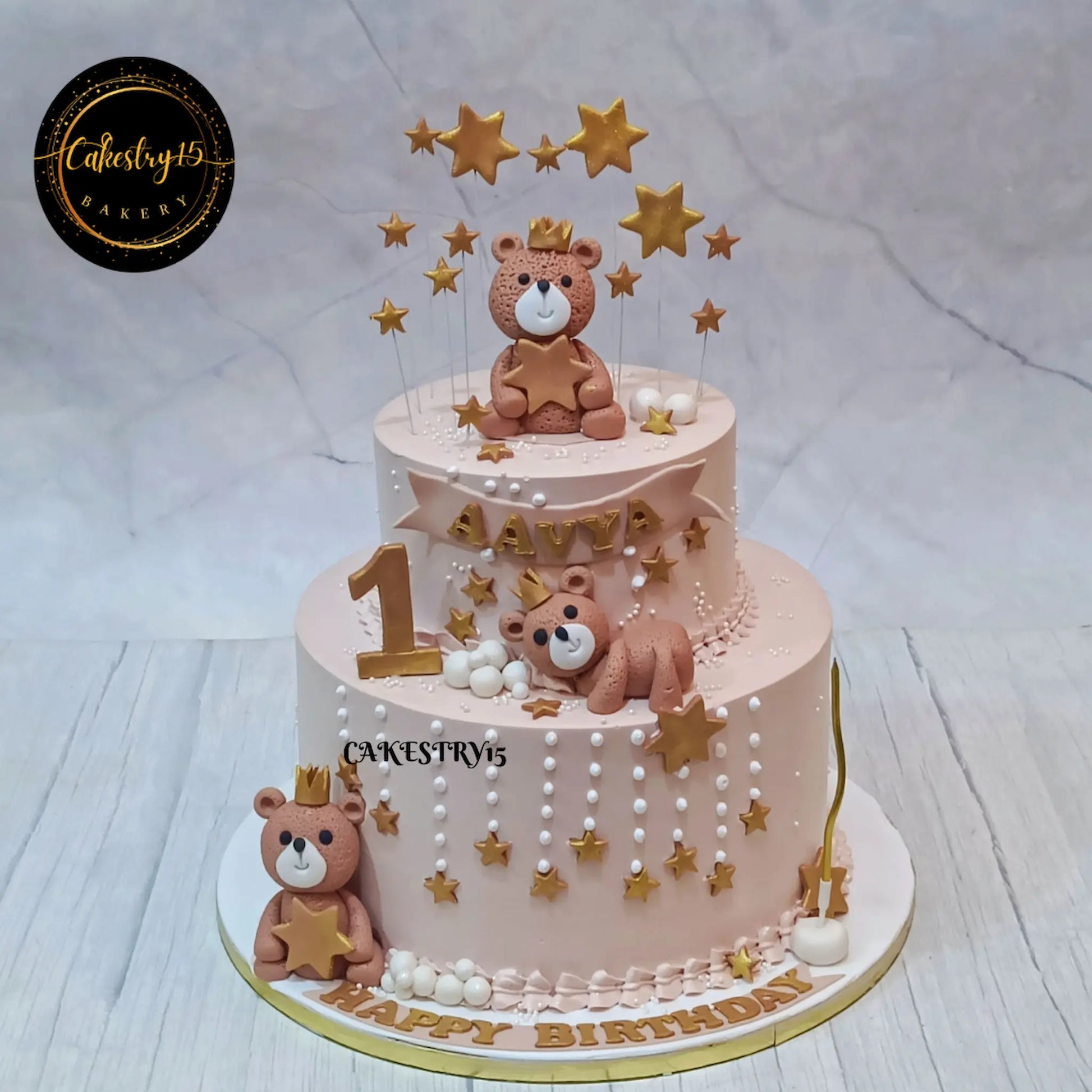 Teddy Cute First Birthday 4kg Butterscotch Cake by cakestry15,noida,cake full image