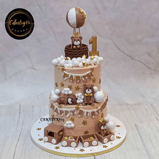Teddy Express 3kg choco butterscotch first Birthday Cake by cakestry15 noida,cake full image1