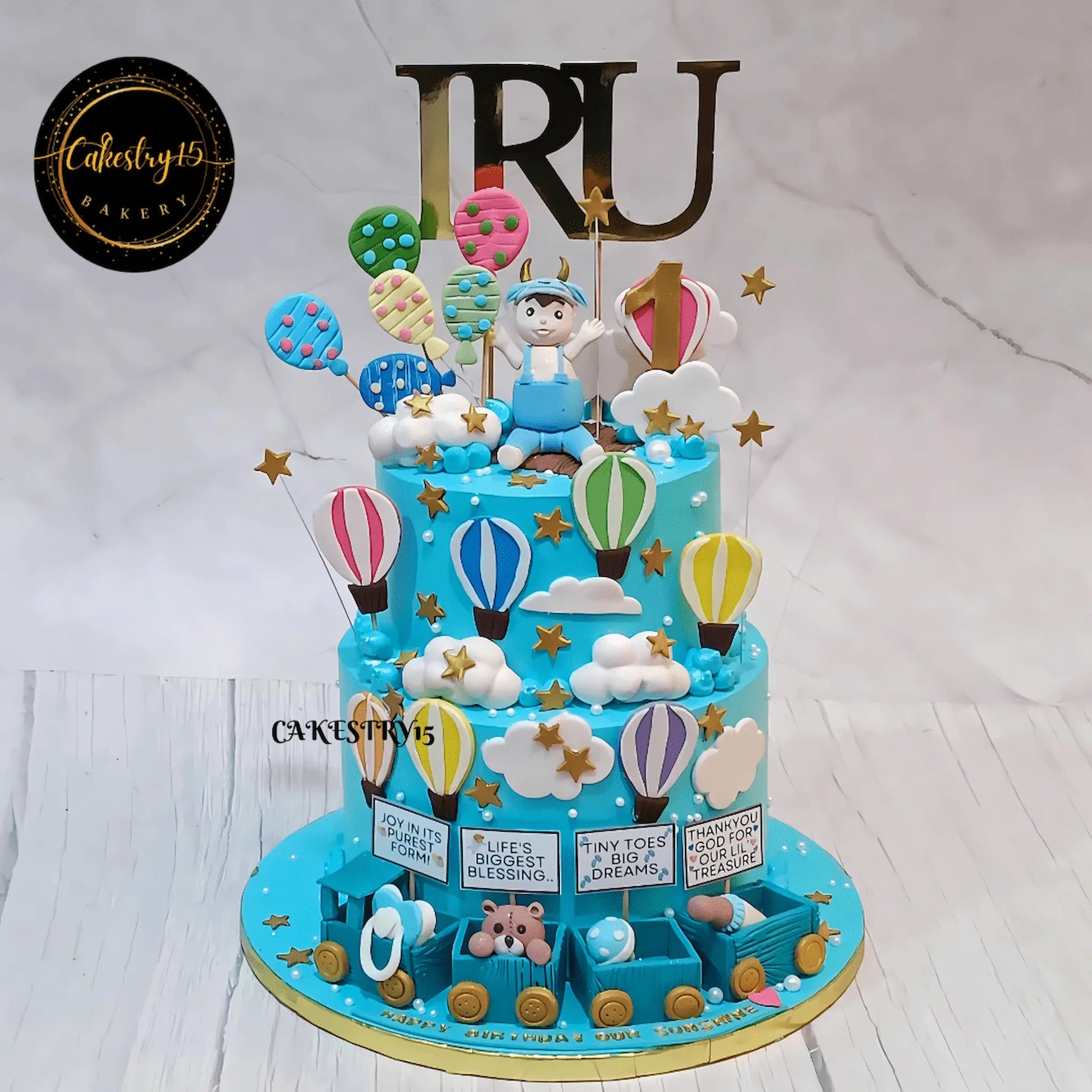 Teddy’s Sky-High Adventure 3kg chocolate first birthday Cake by cakestry1,noida,cake full image1