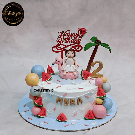 Tropical Flamingo Bliss,one kg pineapple flavour,second birthday cake by cakestry15 noida,cake for girls,cake full image